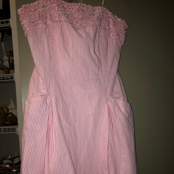 Lilly Pulitzer strapless 0 pink seersucker dress